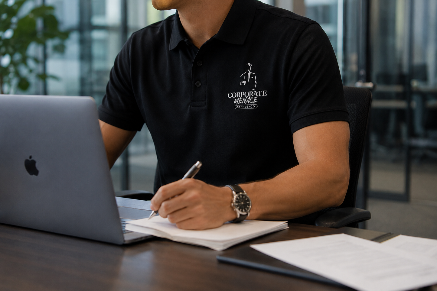 Corporate Menace Full Logo - Black Polo Shirt.