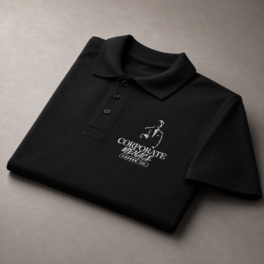 Corporate Menace Full Logo - Black Polo Shirt.